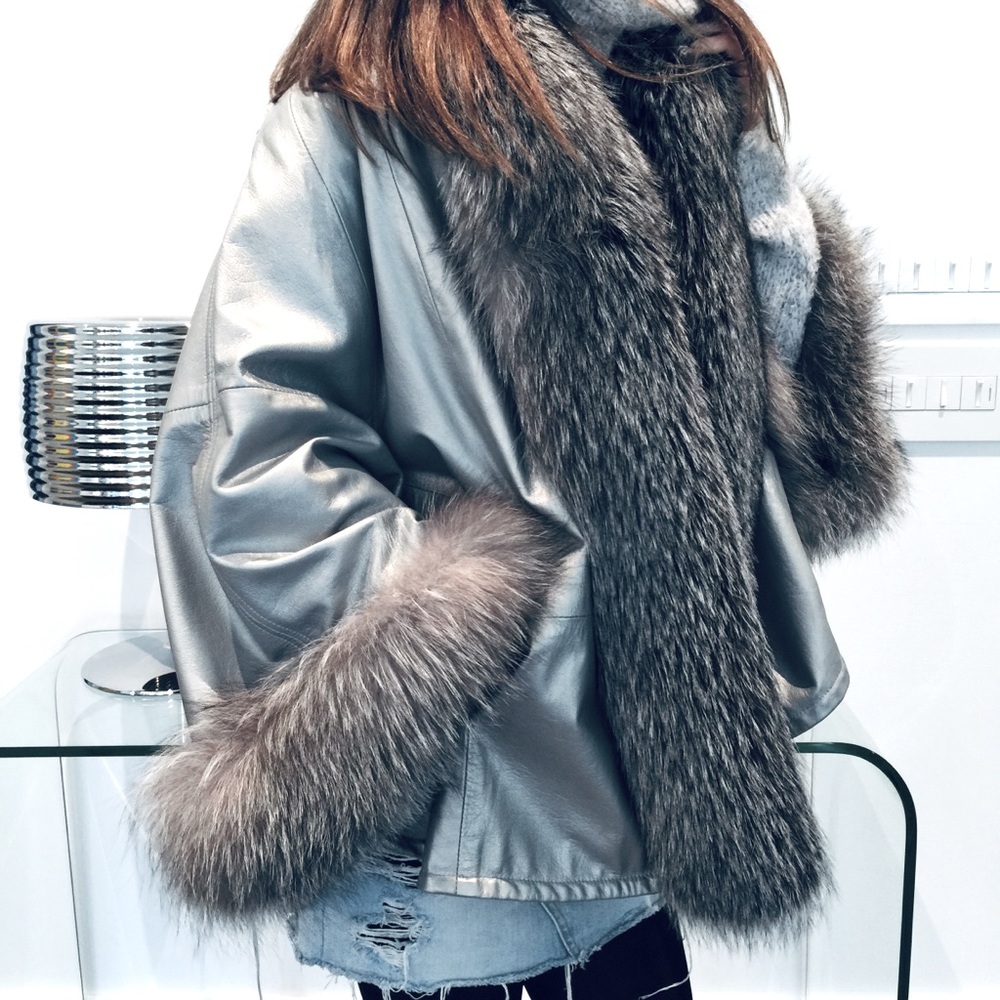 Michaela Fur metallic genuine leather fur jacket